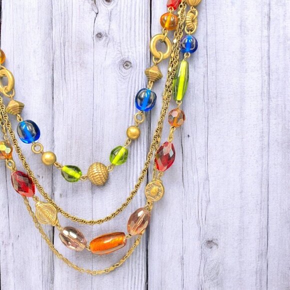 Lia Sophia Multi Strand Boho Beaded Multicolor Gold Opera Length Necklace 27"L - Picture 3 of 6